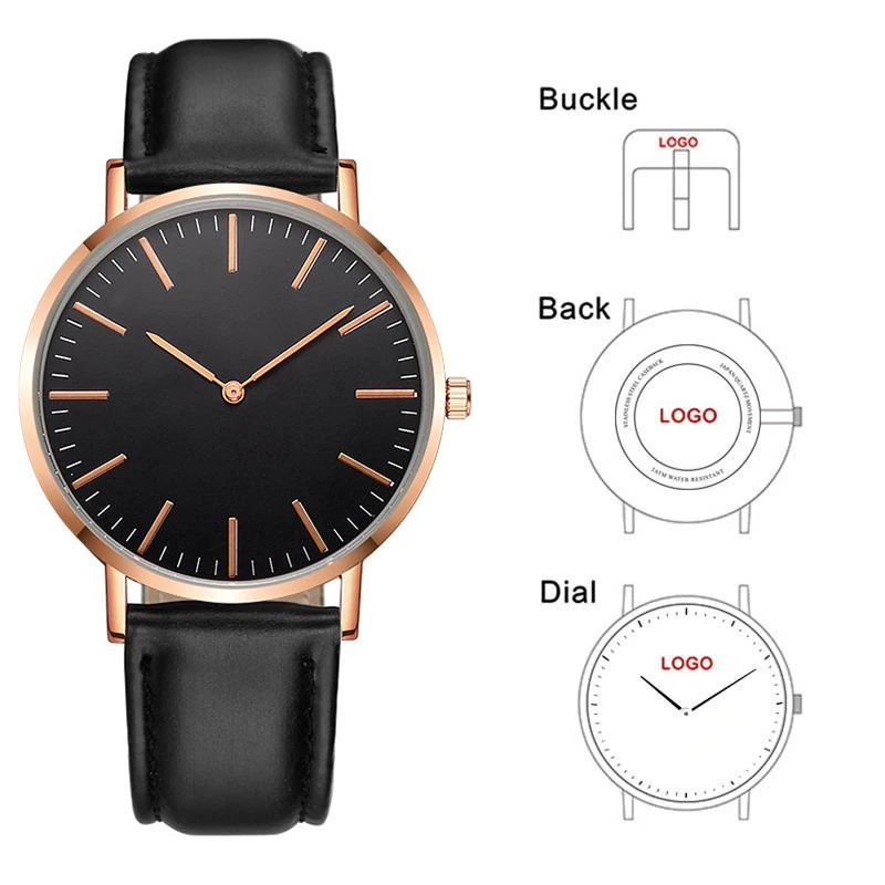 Your Logo Watch Custom MOQ 1PC Leather Strap Quartz Analog OEM ODM Customized Minimalist Simple Watch DIY