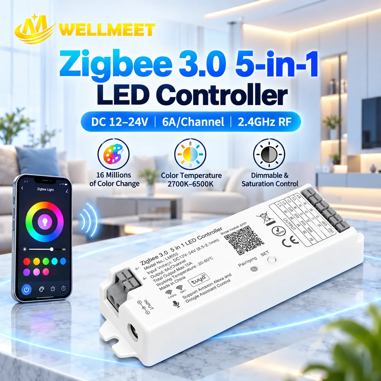 5-in-1 LM052 Tuya ZigBee 3.0 LED Controller Supports Monochrome CCT RGB RGBW RGBCT PWM LED Strip 2.4G Remote Control LM091