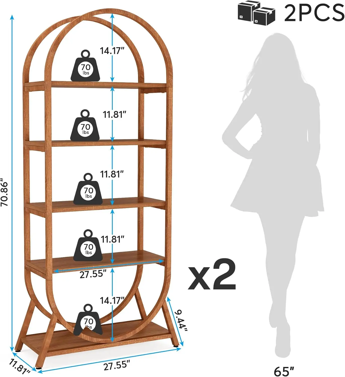 5-Tier Open Bookshelf, 70.8