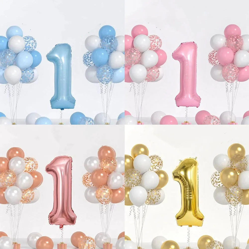 34 Stück Geschlecht offenbaren Luftballons, für 1. Geburtstag, Partydekorationen, Kinder, Jungen, Mädchen, Partyzubehör zum ersten Einjährigen Jubiläum