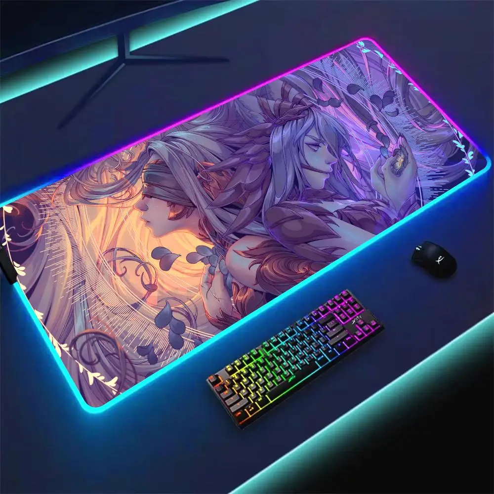 

RGB Mouse pad Fantasy anime illustration gaming mat rubber anti-slip Desk Mat LED glow Gaming keypad mousepad pc accessories