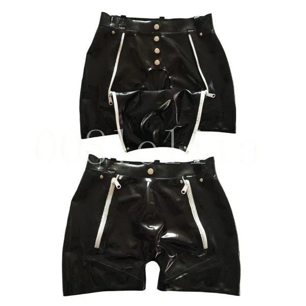 

100%Latex Rubber Gummi Cool sport Black shorts with unique zippers Cosplay