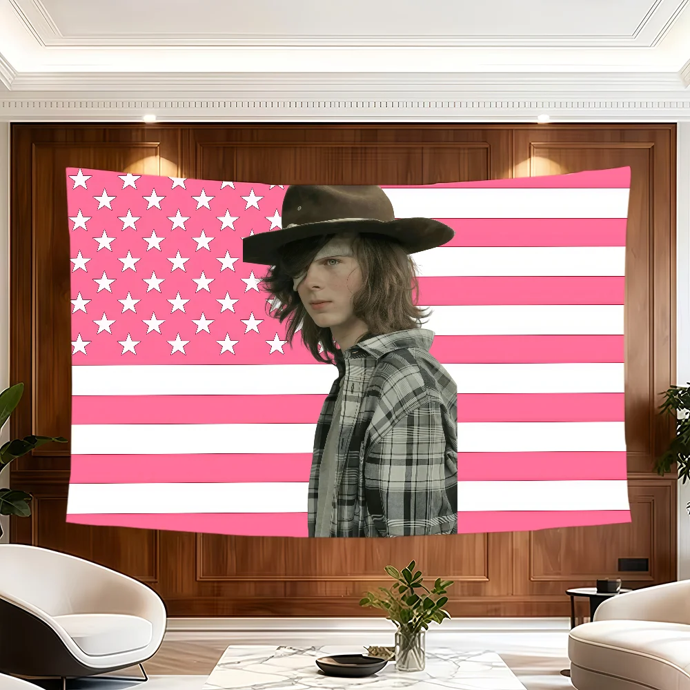 Carl Actor C-Chandler Riggs American flag Room Decoration Wall Tapestry Hanging Aesthetic Bedrooms Advertising Banner