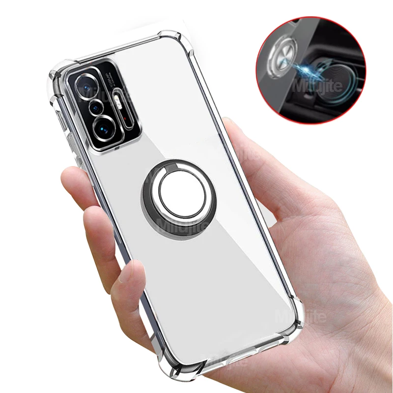 mi 11t 11 t pro 11 t Case Transparent Shockproof Ring Holder Magnetic Car Cover For Xiaomi mi 11t 10t pro 11 lite 11lite 5g ne