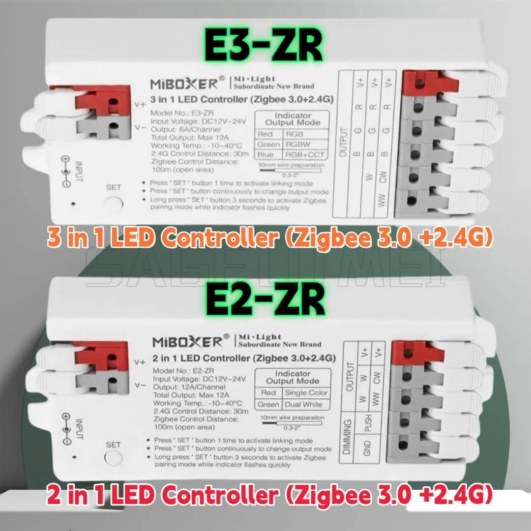 E2-ZR E3-ZR DC12~24V Milight Miboxer Zigbee 3.0 + 2.4G Instant Wiring LED Controller For Single color/Dual white/RGB/RGBW/RGBCCT