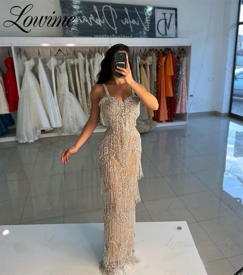 2024 Haute Coutures Celebrity Dresses Champagne Beading Crystals Tassel Formal Occasion Women Evening Dress Wedding Party Gowns