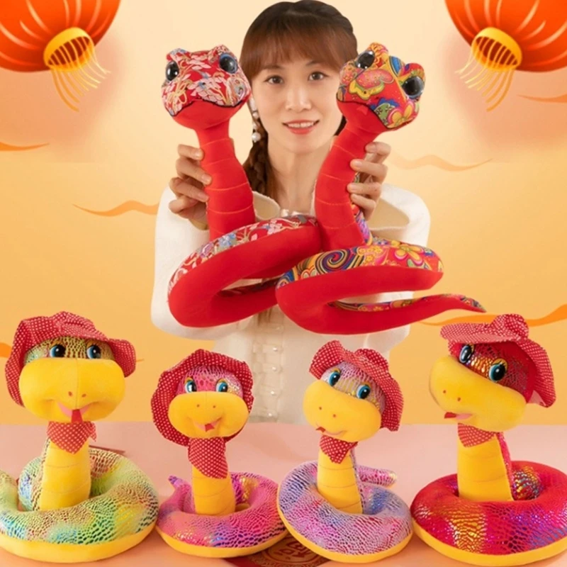 Plush Snake Animal Toy Fun Anime Cartoon Snake Lucky Animal for Chinese Spring Festival Photo Props Lovely Snake