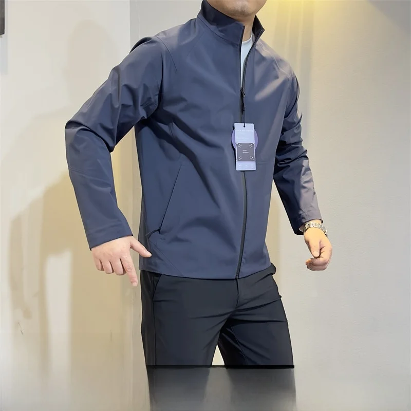 

Мужская весенняя куртка премиум-класса с воротником-стойкой из смесового протеинового шелка, модная верхняя одежда, приталенный крой, длинный рукав