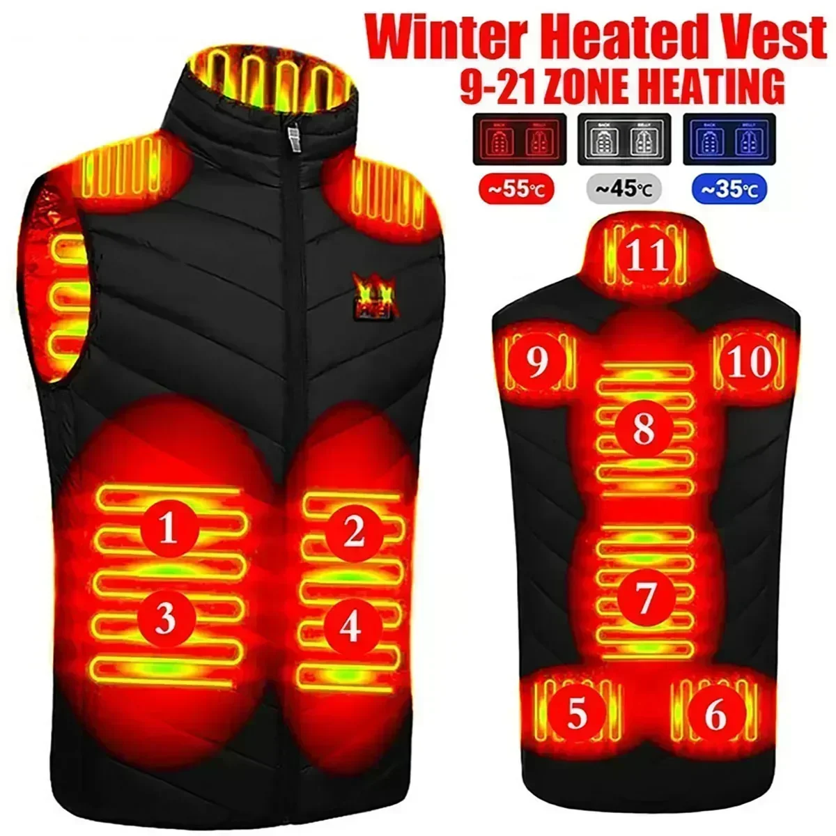 Heating Jacket USB Smart Switch 9-11 Zone Heating Vest Electric Heating Hunting Vest Men's and Women's Windproof Padded Jacket