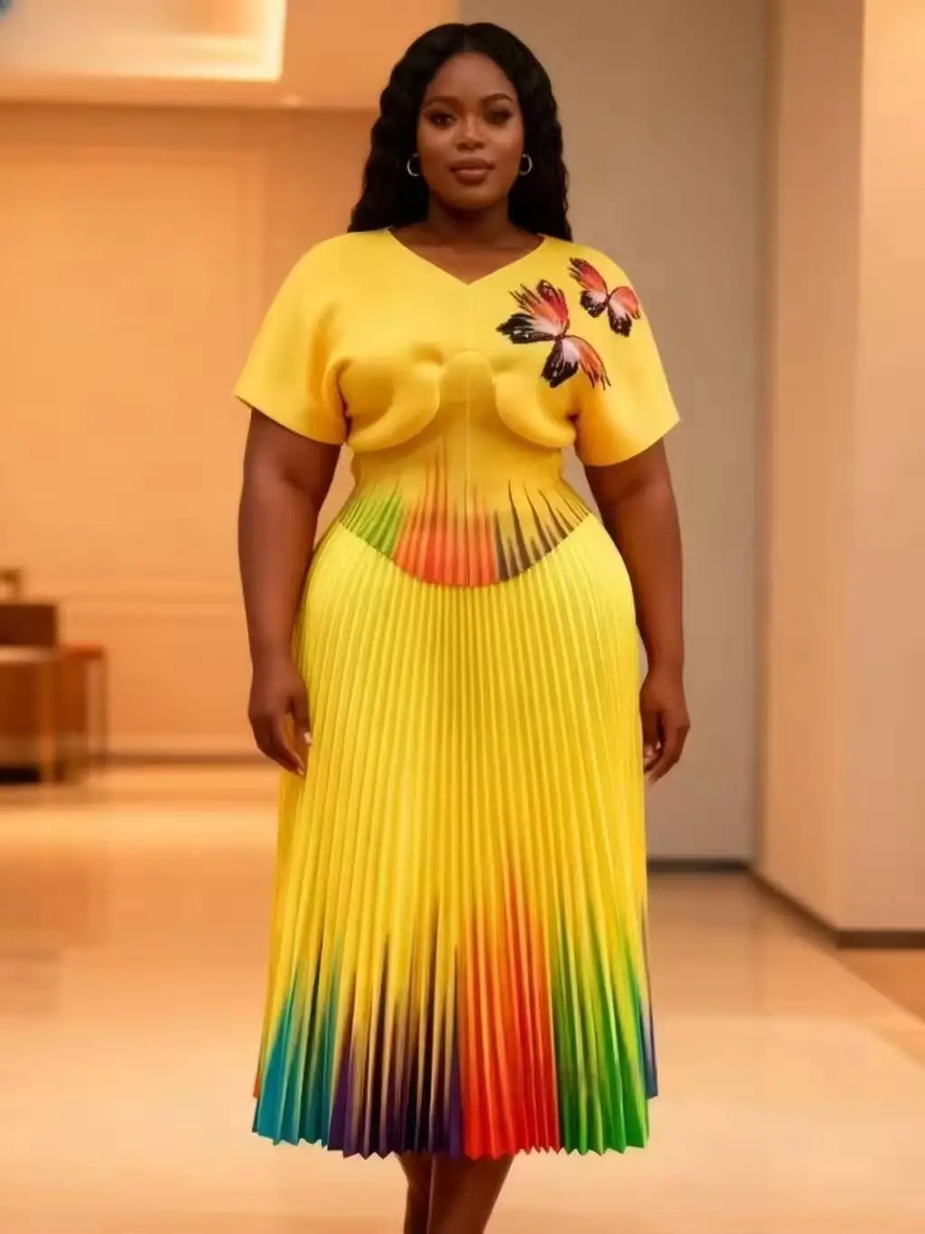 

2026 New Miyake Pleated Suit V-neck Bat Sleeve Waist Top Gradual Change Long Skirt Loose Two-piece Set Women's Clothing
