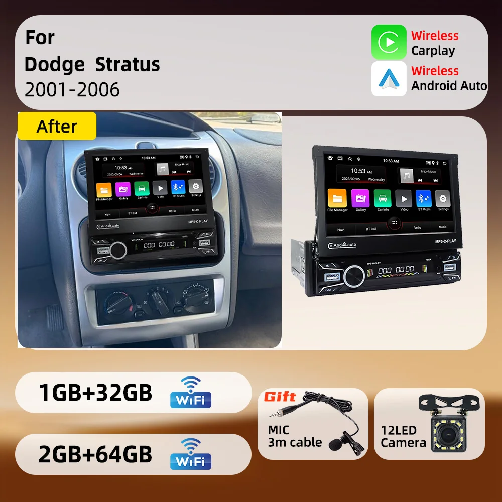 For Dodge Stratus 2001-2006 Android 1Din Screen Stereo 7