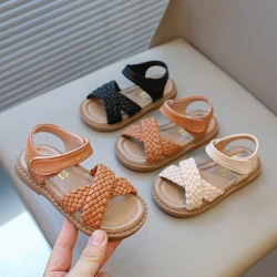 Toddlers Girls Sandals Kids Princess Beach Shoes 2024 Brand New Cross Tied Weave Style Fashion Children Summer Sandals Soft Cute