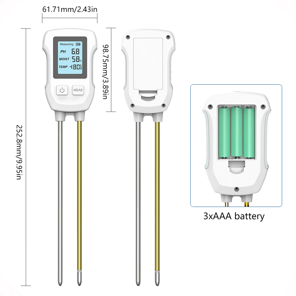 3in1 Soil Tester LCD Digital Display PH Meter Temperature and Humidity Monitoring Instrument Soil Environment Tester