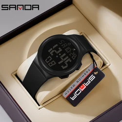 Sanda 2151 Trendy Fashion Soft TPU Strap Big Screen Digital Movement Water Resistant Alarm Hand Clock Sports Stop Watch