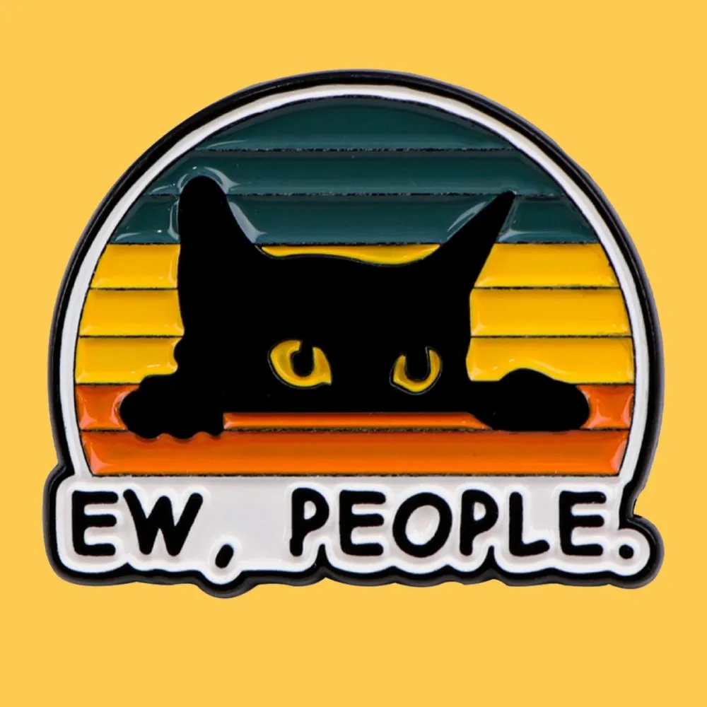 Ew,People Funny Black Cat Enamel Pin Brooches For Women Lapel Pins Badge On Backpack Costume Accessories Jewelry For Friend Gift