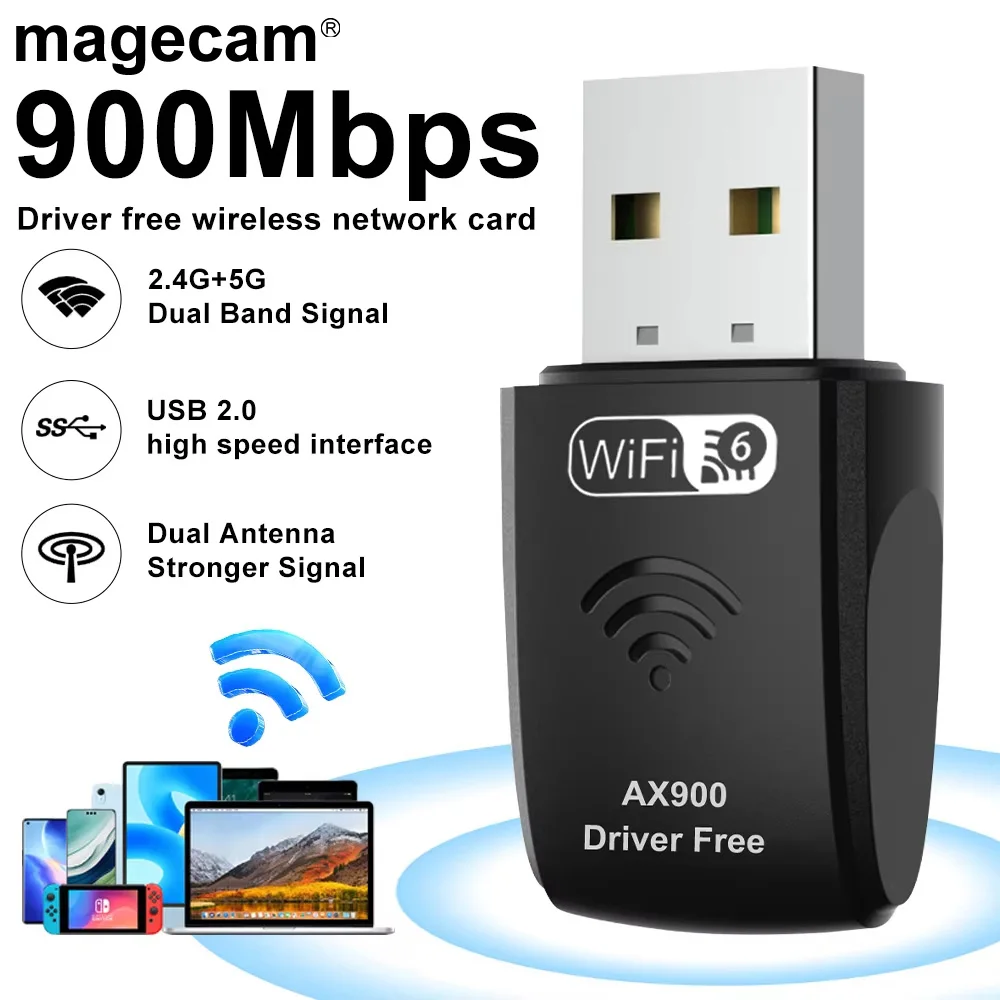 

Адаптер Magecam AX900 Wi-Fi 6 Mini USB 2.0 WIFI6 Dongle Сетевая карта 2,4 ГГц/5 ГГц Wi-Fi Lan Адаптер Драйвер Бесплатный ПК 900M Приемник