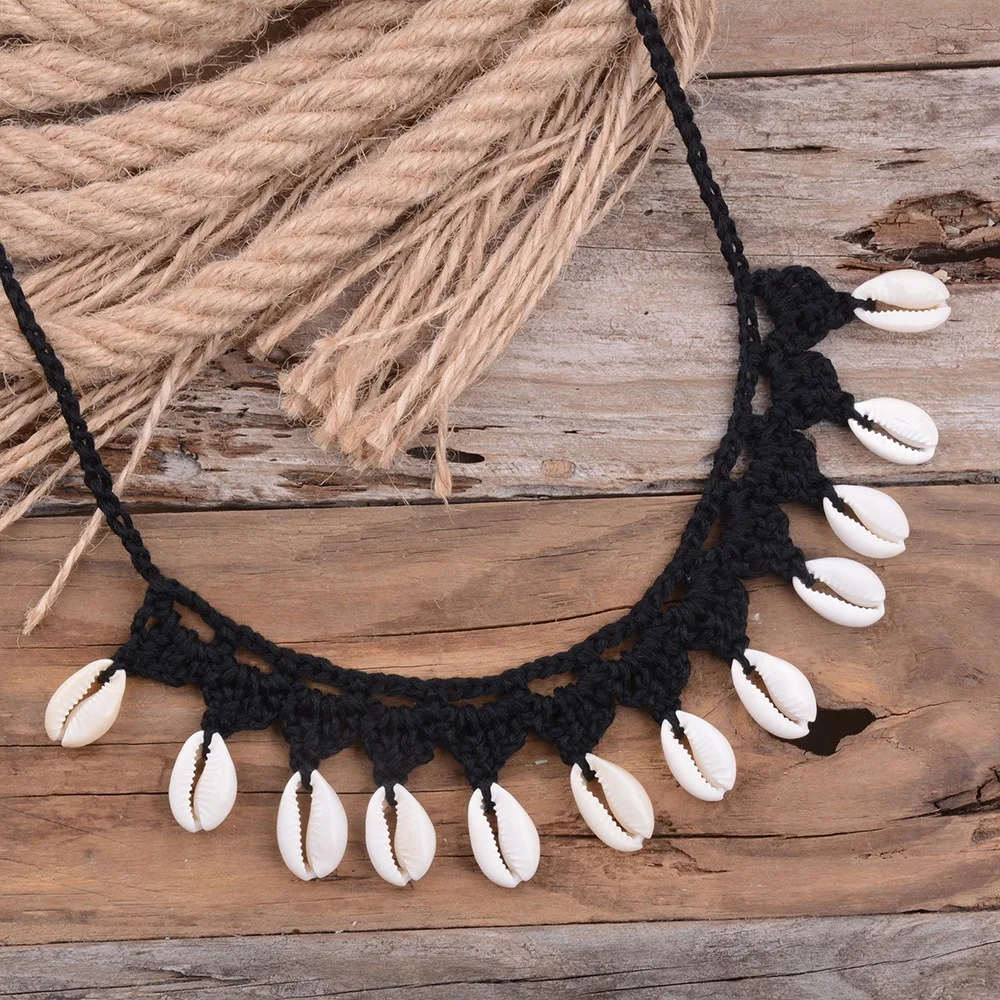 Originality Rope Shell Seashell Handmade Beach Necklaces Hand Woven Bohemian Style Rope Choker