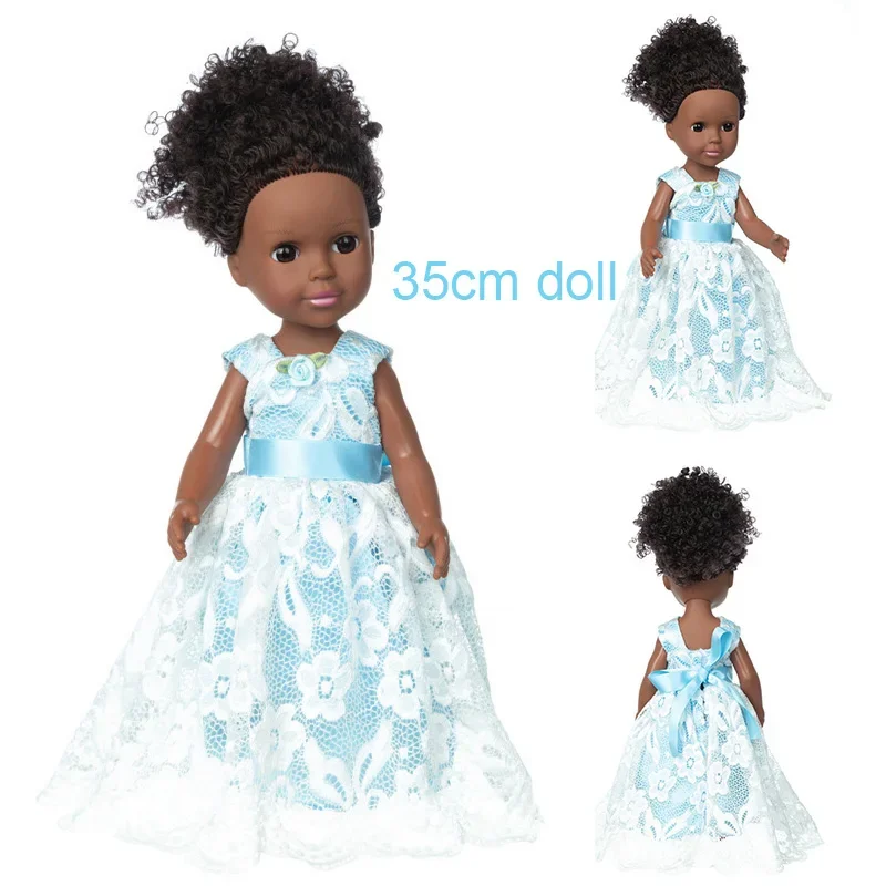 35CM Africa Reborn Black Babe Doll Bath Play Full Silicone Babies Dolls Newborn Babe Doll Toy Girl Christmas Gift