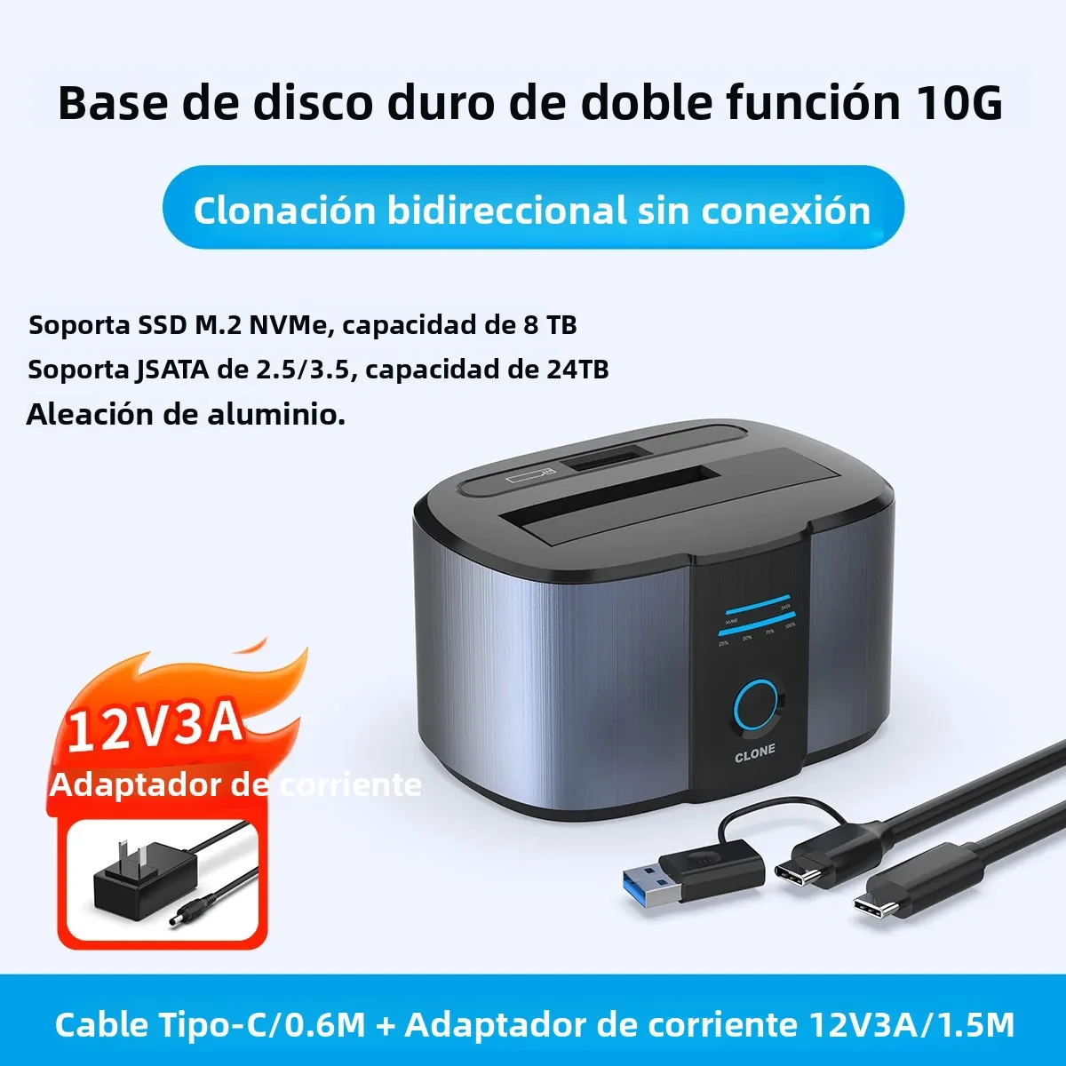 GODO M.2 SATA NVMe Base de Conexión Dual para Discos Duros SSD/HDD de 2.5/3.5 Pulgadas, Estación de Clonación USB 3.0 Offline, Duplicador de Almacenamiento Externo