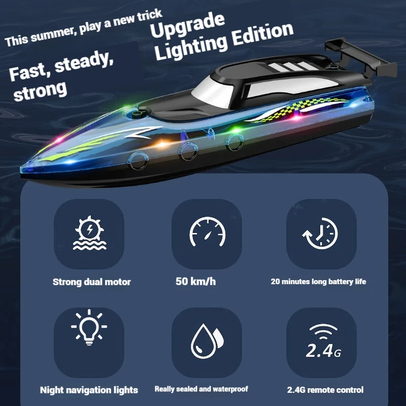 Double Paddle High-speed Remote-controlled Boat Fast Boat Racing Waterproof Double Motor Lighting Toy Racing Boat