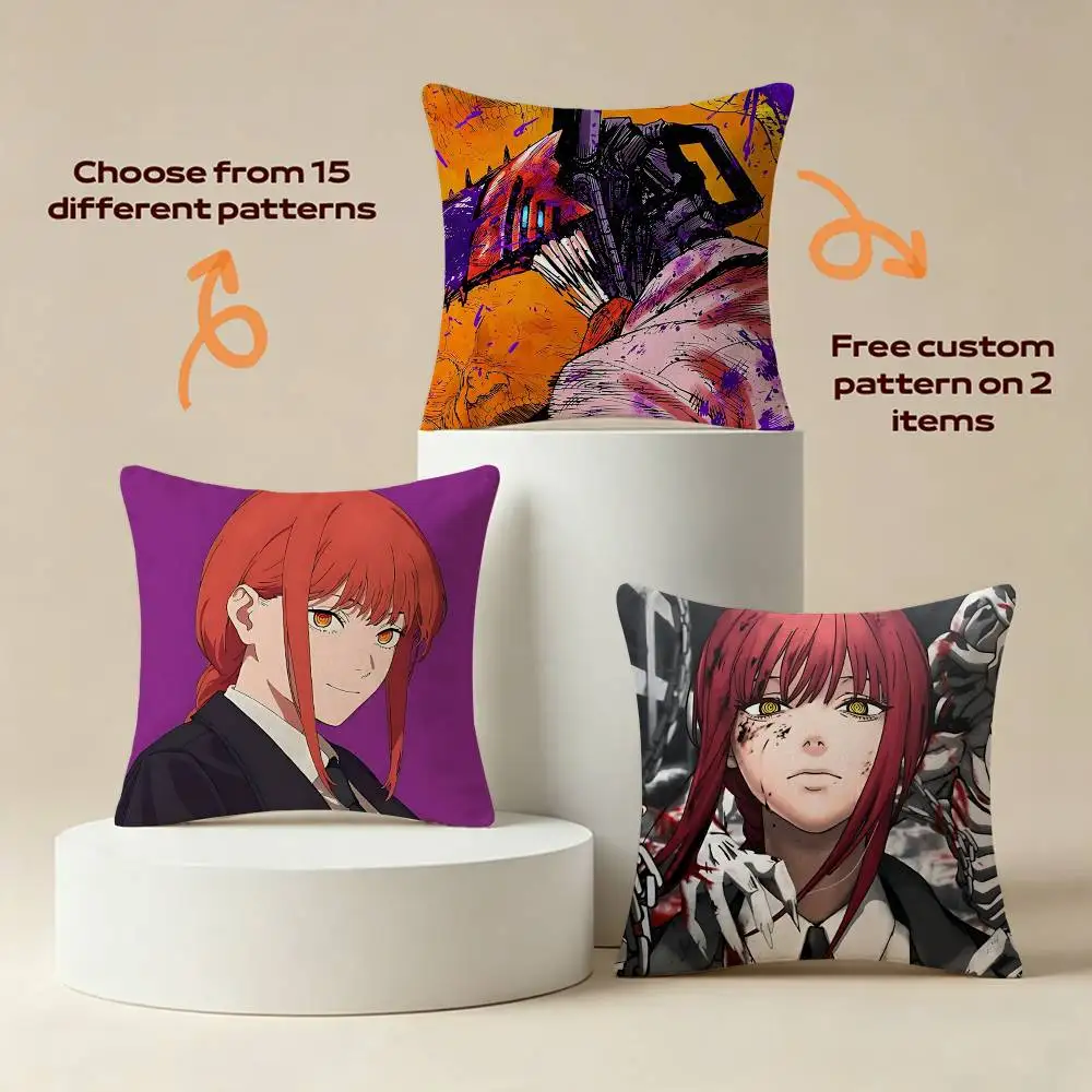 M-Makima Anime C-ChainsawMan Square Sofa Pillow Cover Solid Color Living Room Home Decor Cushion Case