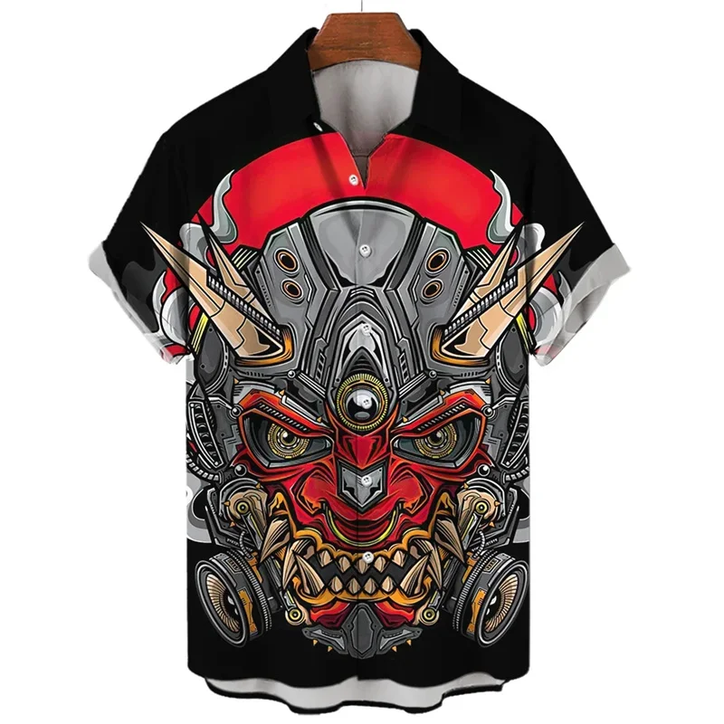 Camisas Hawaii penerbangan untuk hombre, blusa de botones de gran tamano, manga corta, estampado 3d, Samurai japones, horor