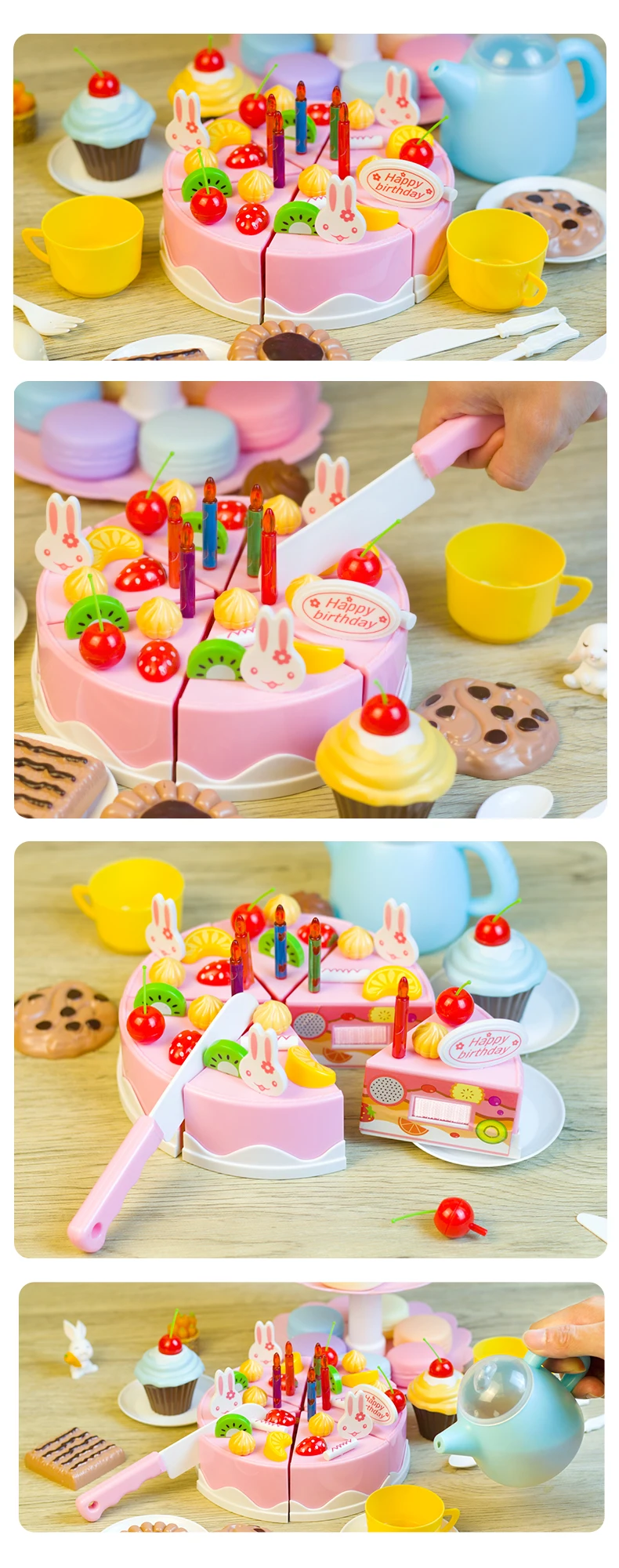 Mädchen Spielzeug Kuchen DIY Miniatur Lebensmittel Tee-Set Simulation Pretend Spielen Küche Kid Cut Spiel Bildung Kinder Spielzeug Für 3 Jahre Geburtstag – Detail 5