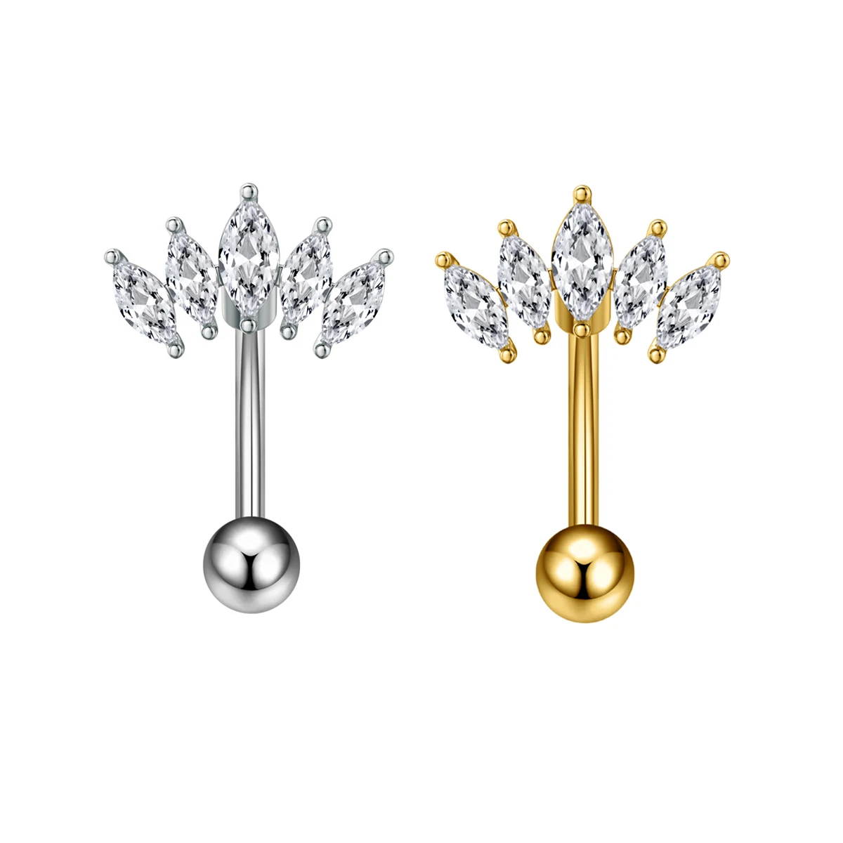 1 Piece Golden Zircon Reversed Barbell Flower Belly Button Ring 1.6*10mm Length Curved Navel Piercing Nombril Belly Ring Jewelry