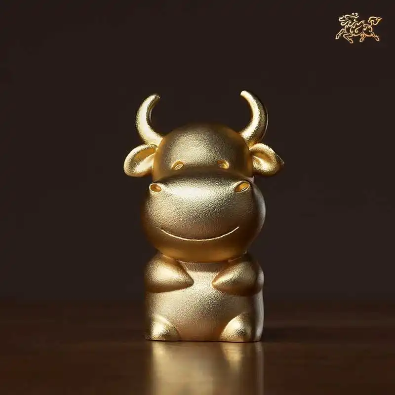 GOOD LUCK gift  National treasure TOP Collection 24K Gold-plated Chinese Zodiacs Lucky Bull Mascot Company business