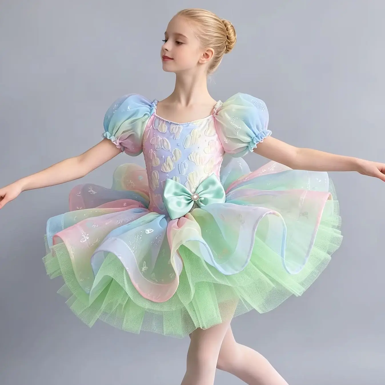 girls-fairy-green-rainbow-ballet-tutu-dress-puff-sleeve-gradient-tulle-big-bow-kids-ballerina-stage-competition-dance-costume