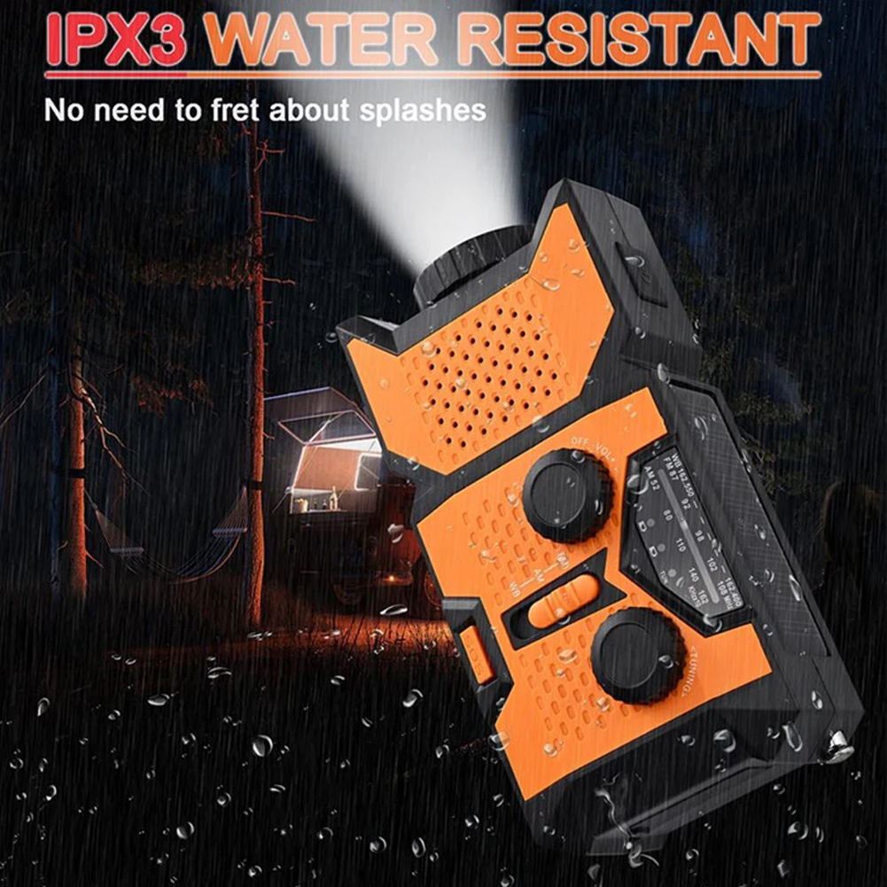 วิทยุมือหมุนฉุกเฉิน วิทยุพลังงานแสงอาทิตย์พร้อม Power Bank SOS ไฟฉาย LED วิทยุพลังงานแสงอาทิตย์สําหรับการตั้งแคมป์กลางแจ้งและเหตุฉุกเฉิน