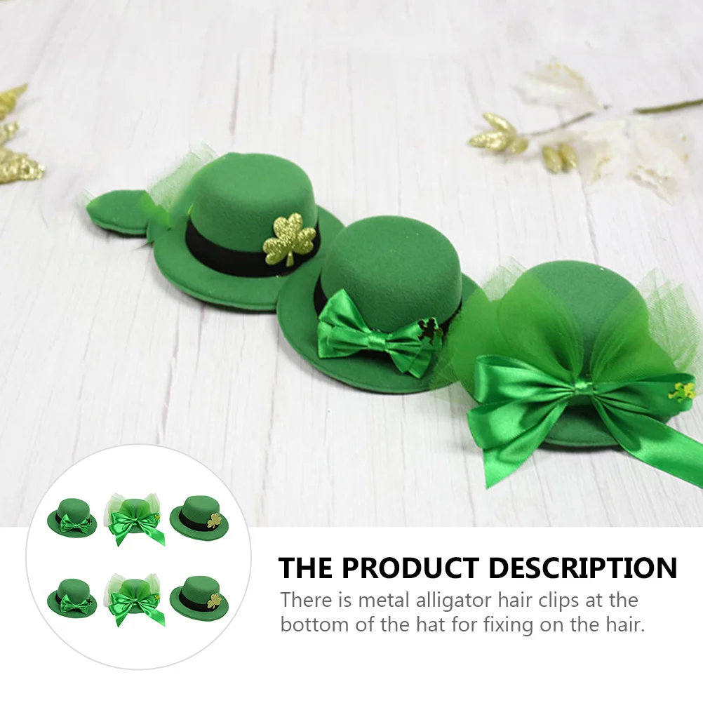 

Набор из 6 заколок-шляпок лепреконов с зелеными бантиками, металлические зажимы-крокодилы для волос на День Святого Патрика, для женщин, для фестивалей, вечеринок, фотосессий