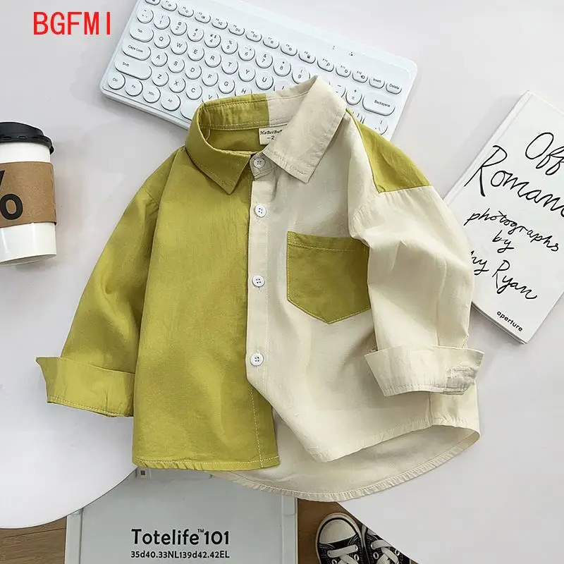 2-9 Yrs old Children\'s Spring Autumn New Shirt Boys Korean Loose Casual Patchwork Single Breasted Pure Cotton Top Handsome Shirt