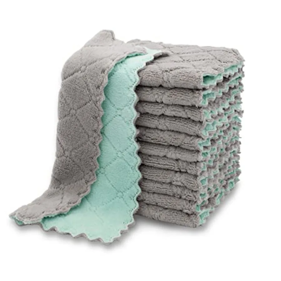 

12 Pack Dish Cloths for Washing Dishes, Super Absorbent Microfiber Kitchen Dish Rags, Fast Drying Coral Velvet Dish Cloths for