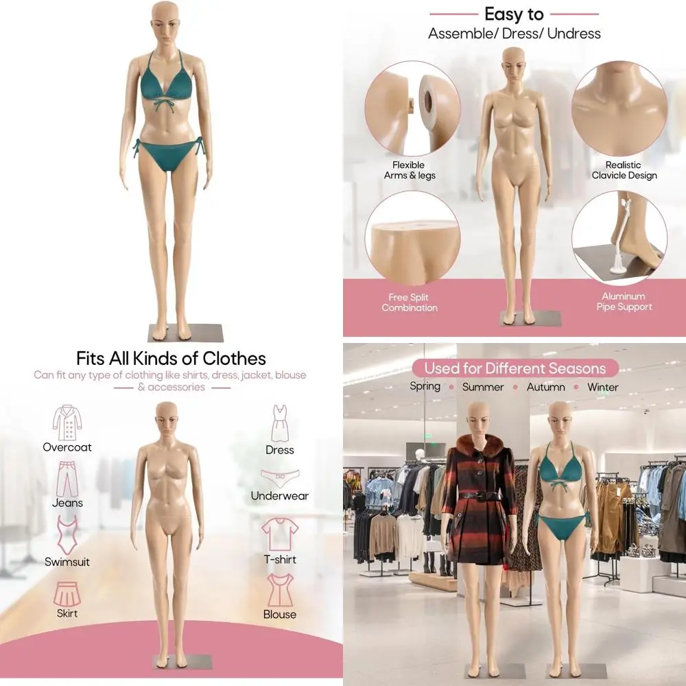 

69 Adjustable Female Mannequin with Detachable Plastic Body and Metal Base for Realistic Display