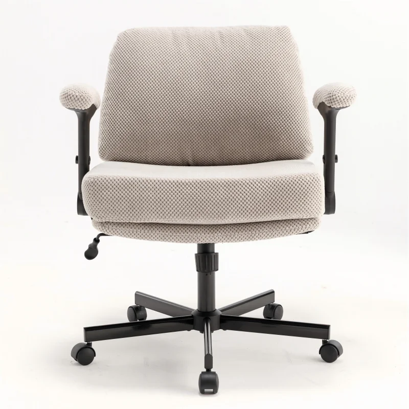 

Кресло на колесиках с откидными подлокотниками - Удобное офисное кресло с тканевой обивкой, толстой подушкой и широким сиденьем