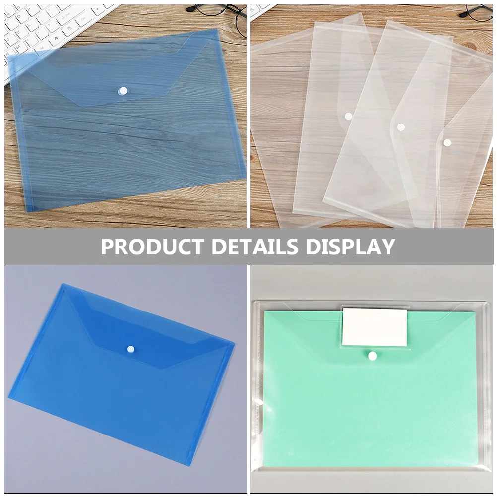 6Pcs Button Closure Plastic Document Bags Thick File Folders Practical Office File Holders Document Storage Organizers