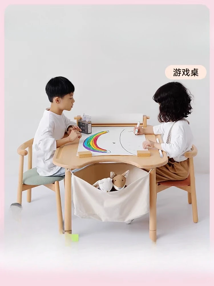 

Customizable Solid Wood Children's Desk Learning Game Table Baby Table and Chair