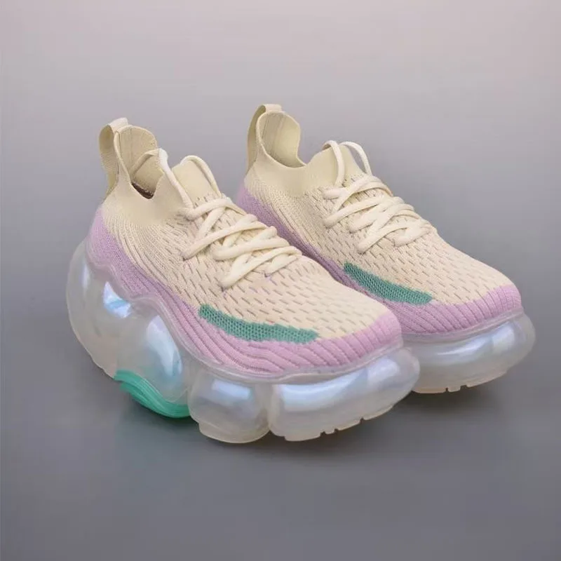 

2025 New Thick-soled Heightening Knitted Breathable Mesh Large Bubble Sports Shoes Comfortable Air Cushion Casual Bubble Shoes