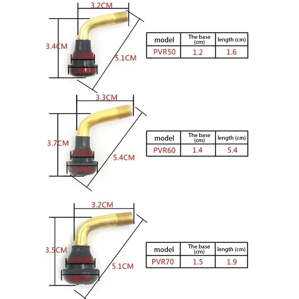 2pcs Valves Stem Right Angl Tubeless Tyre For Electric Scooters Motorcycles PVR70 60 50 45 Degree Short Rod Bicycle Accessorie