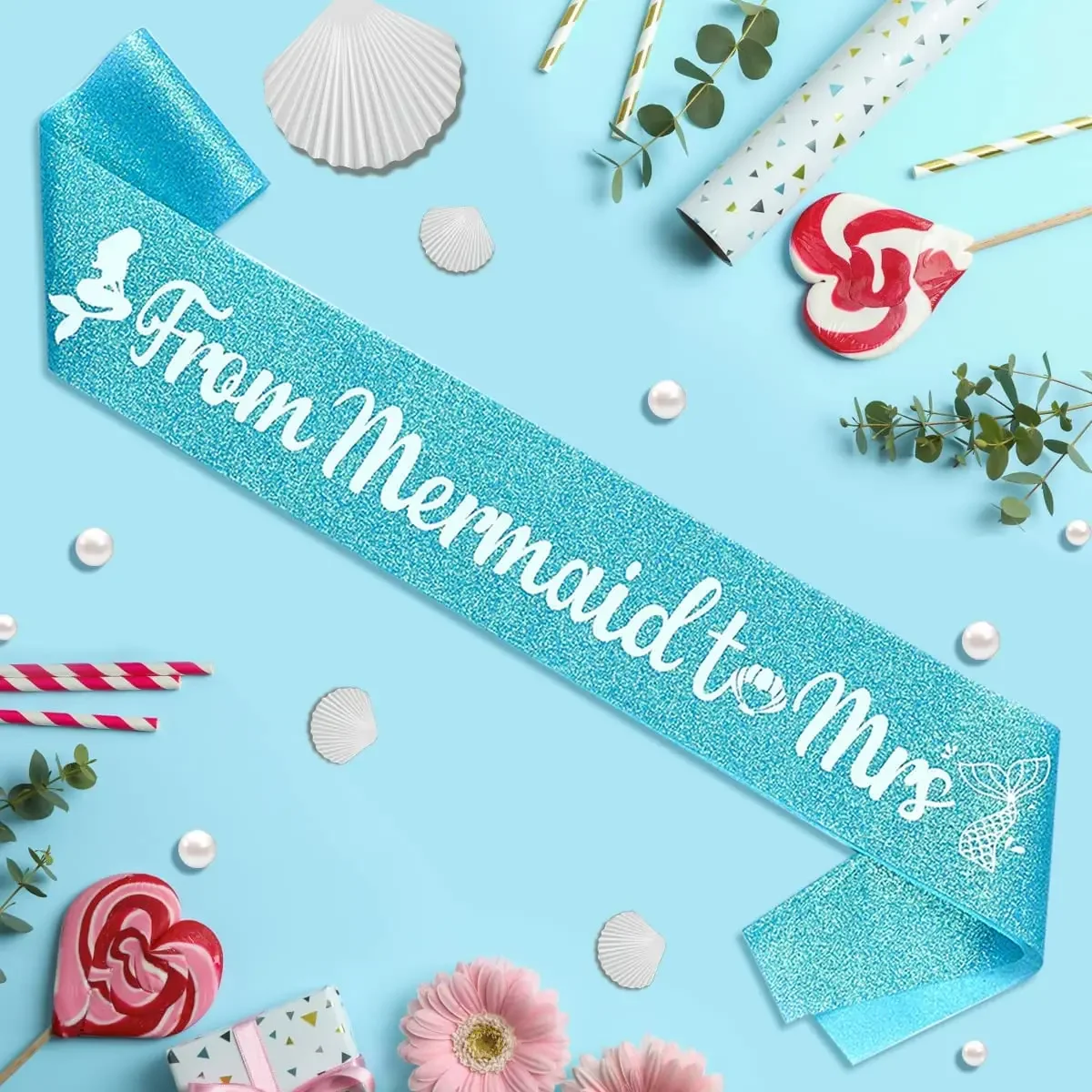 Mermaid Bachelorette Party Decoration, Teal Blue Sash, Bridal Shower, Engagement, Wedding, Party Supplies