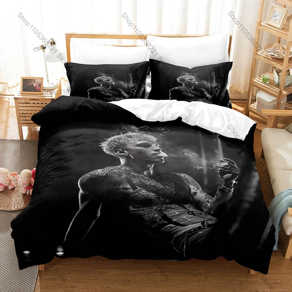 

2026 MGK Duvet Cover + 2 Pillowcases Dark Street Punk Line Art Print Soft Quilt Cover Set Pop Punk Themed Bedroom Decoration