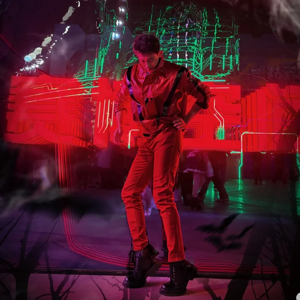 Fantasia Michael Jackson Thriller Couro PU Vermelho