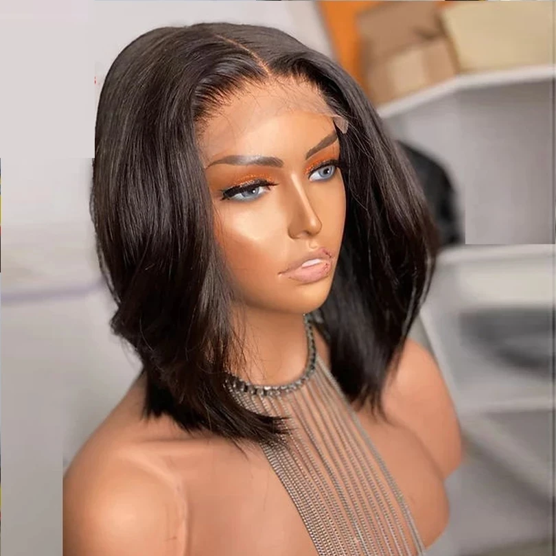 Soft Short Bob Black Body Wave 5x5 Silk Base Jewish Human Hair Wigs With Baby Hair HD Lace European Hair Glueless Preplucked