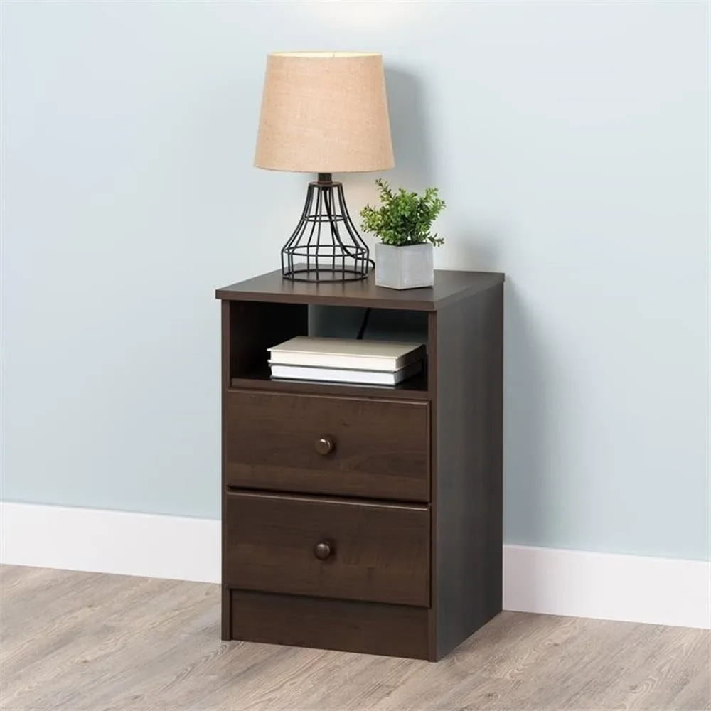 Simplistic Nightstand Side Table with 2 Drawers and Open Shelf, Functional Bedside Table 15.5