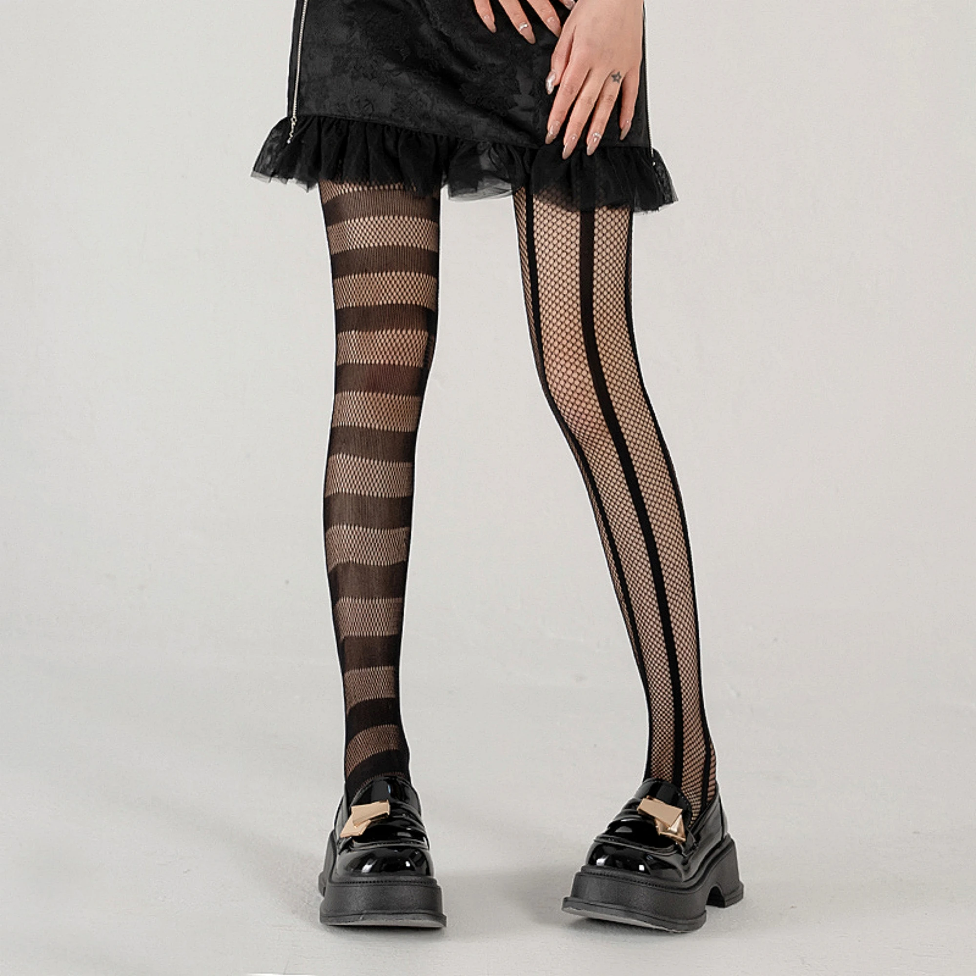 جوارب طويلة شبكية ماسية مجوفة للنساء ، مثيرة ، شبكية ، 1 روض