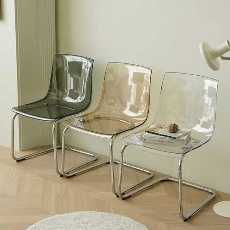 PC+steel Pipe Dining Chairs Featuring Clear Acrylic Design and Minimalistic Scandinavian Charm，Load Capacity 300kg