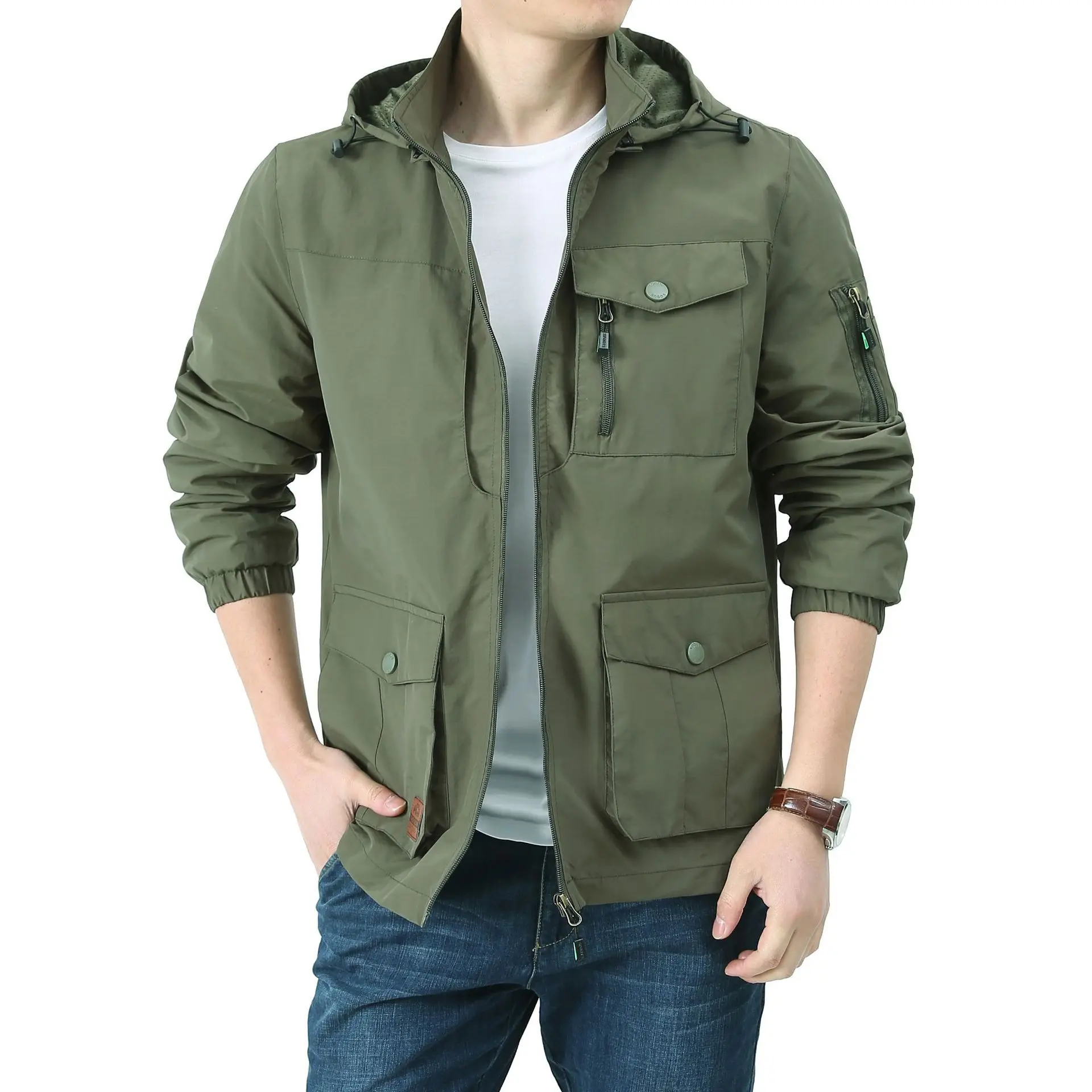 2024 Autumn and Winter Jacket Men Coat Hooded Workwear Windproof Classic Plus Size Simple Korean Version Loose Youth Windbreaker