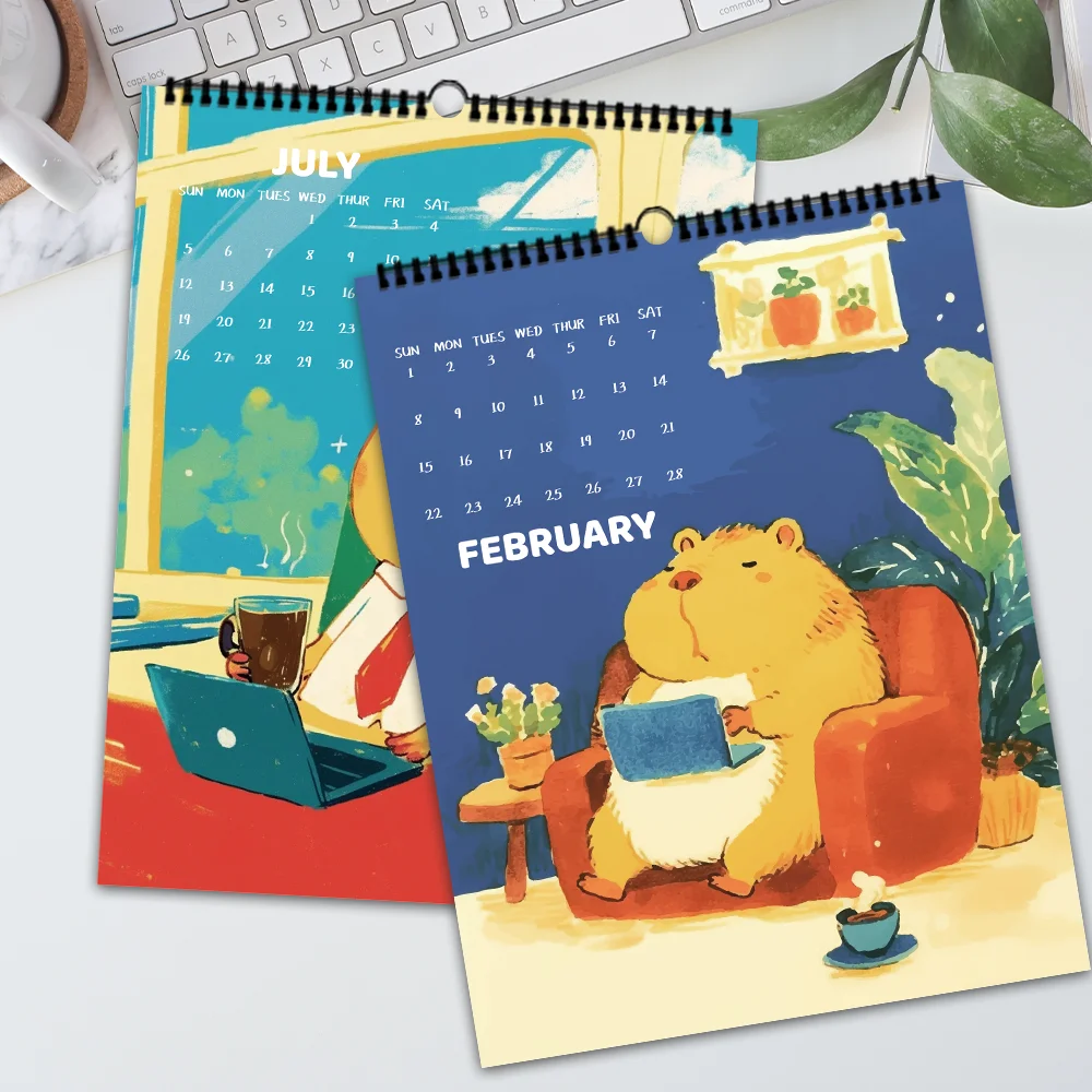 1pc 2026 Calendar,Cartoon Hand-Drawn Capybara,12 Beautiful Designs,Wall Calendar,Perfect Gift for Birthdays, Christmas, New Year