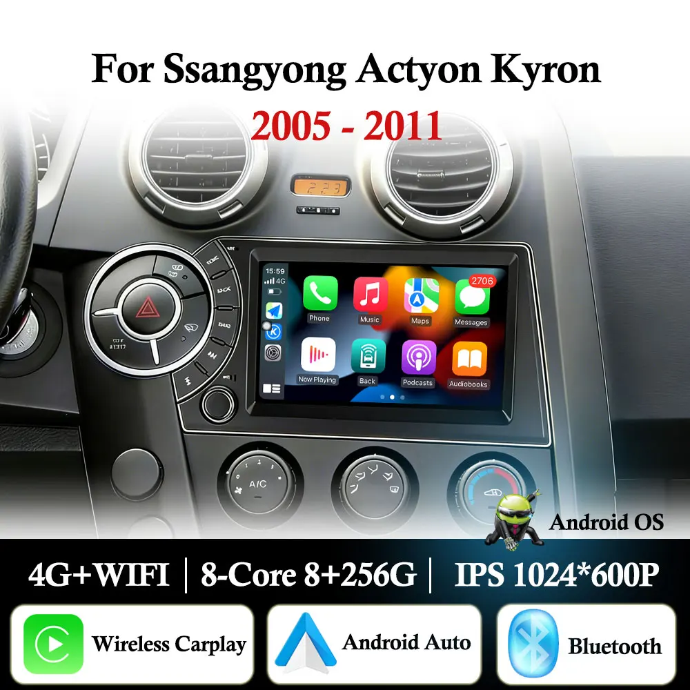 Android 16 For Ssangyong Actyon Kyron 2005 - 2011 Car Radio Multimedia Player GPS Navigation Wireless Carplay WiFi DSP Stereo